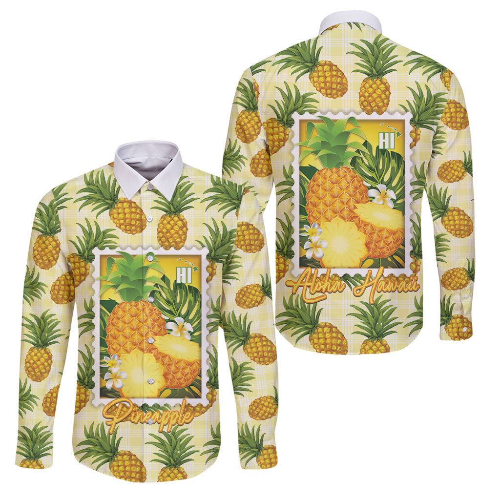Aloha Hawaii Hala Kahiki Palaka Motifs Family Matching Tank Maxi Dress and Hawaiian Shirt Hawaiian Pineapple Stylized Stamp LT14 Dad's Shirt - Long Sleeve Yellow - Polynesian Pride