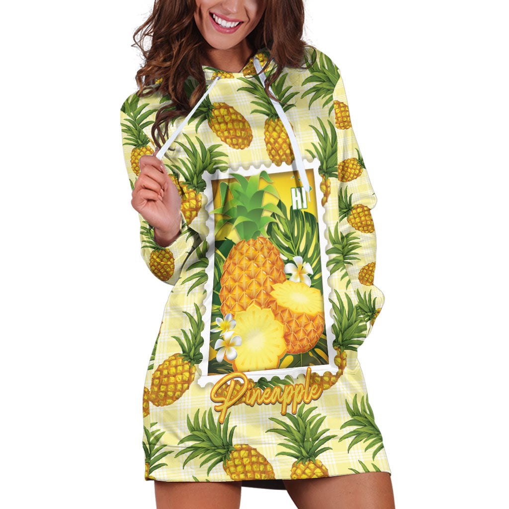 Aloha Hawaii Hala Kahiki Palaka Motifs Hoodie Dress Hawaiian Pineapple Stylized Stamp
