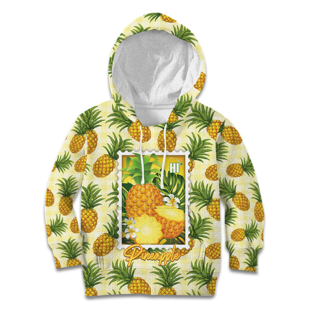 Aloha Hawaii Hala Kahiki Palaka Motifs Kid Hoodie Hawaiian Pineapple Stylized Stamp