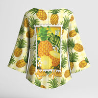 Aloha Hawaii Hala Kahiki Palaka Motifs Kimono Sleeve Blouse Hawaiian Pineapple Stylized Stamp LT14 - Polynesian Pride