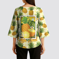 Aloha Hawaii Hala Kahiki Palaka Motifs Kimono Sleeve Blouse Hawaiian Pineapple Stylized Stamp LT14 - Polynesian Pride