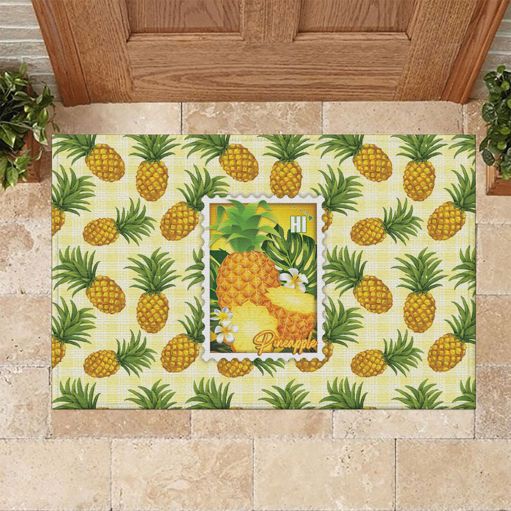 Aloha Hawaii Hala Kahiki Palaka Motifs Rubber Doormat Hawaiian Pineapple Stylized Stamp