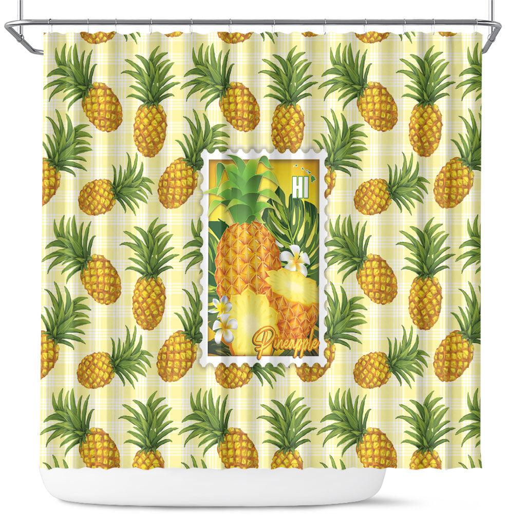 Aloha Hawaii Hala Kahiki Palaka Motifs Shower Curtain Hawaiian Pineapple Stylized Stamp