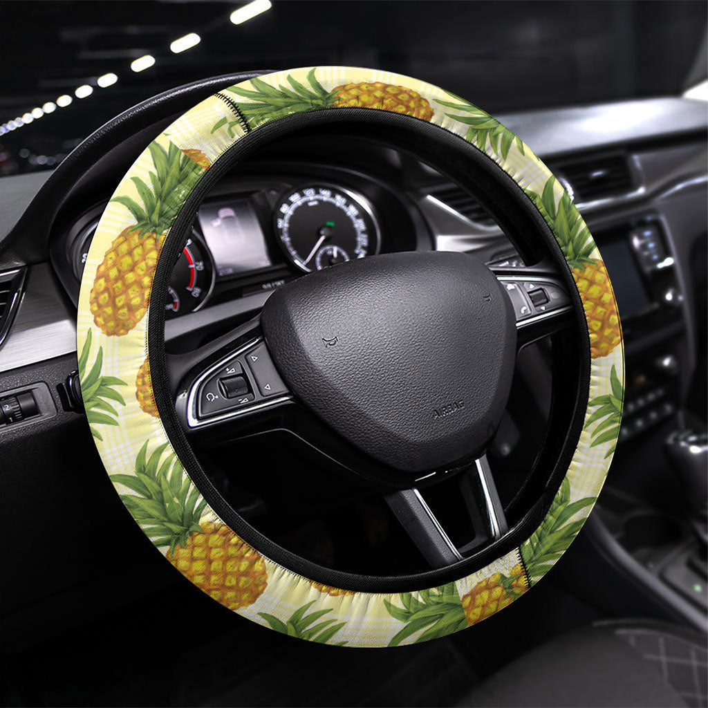 Aloha Hawaii Hala Kahiki Palaka Motifs Steering Wheel Cover Hawaiian Pineapple Stylized Stamp