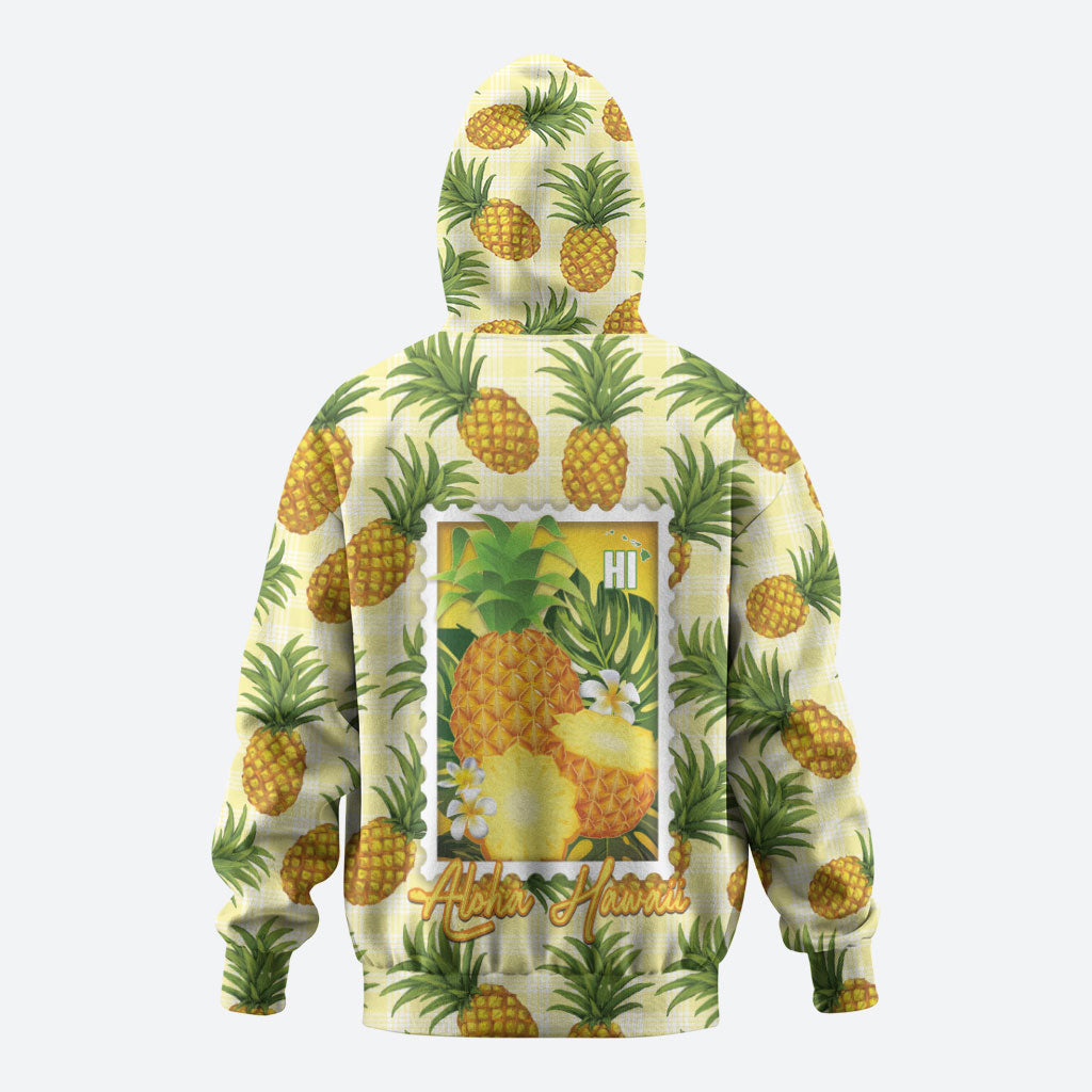 Aloha Hawaii Hala Kahiki Palaka Motifs Zip Hoodie Hawaiian Pineapple Stylized Stamp LT14 - Polynesian Pride