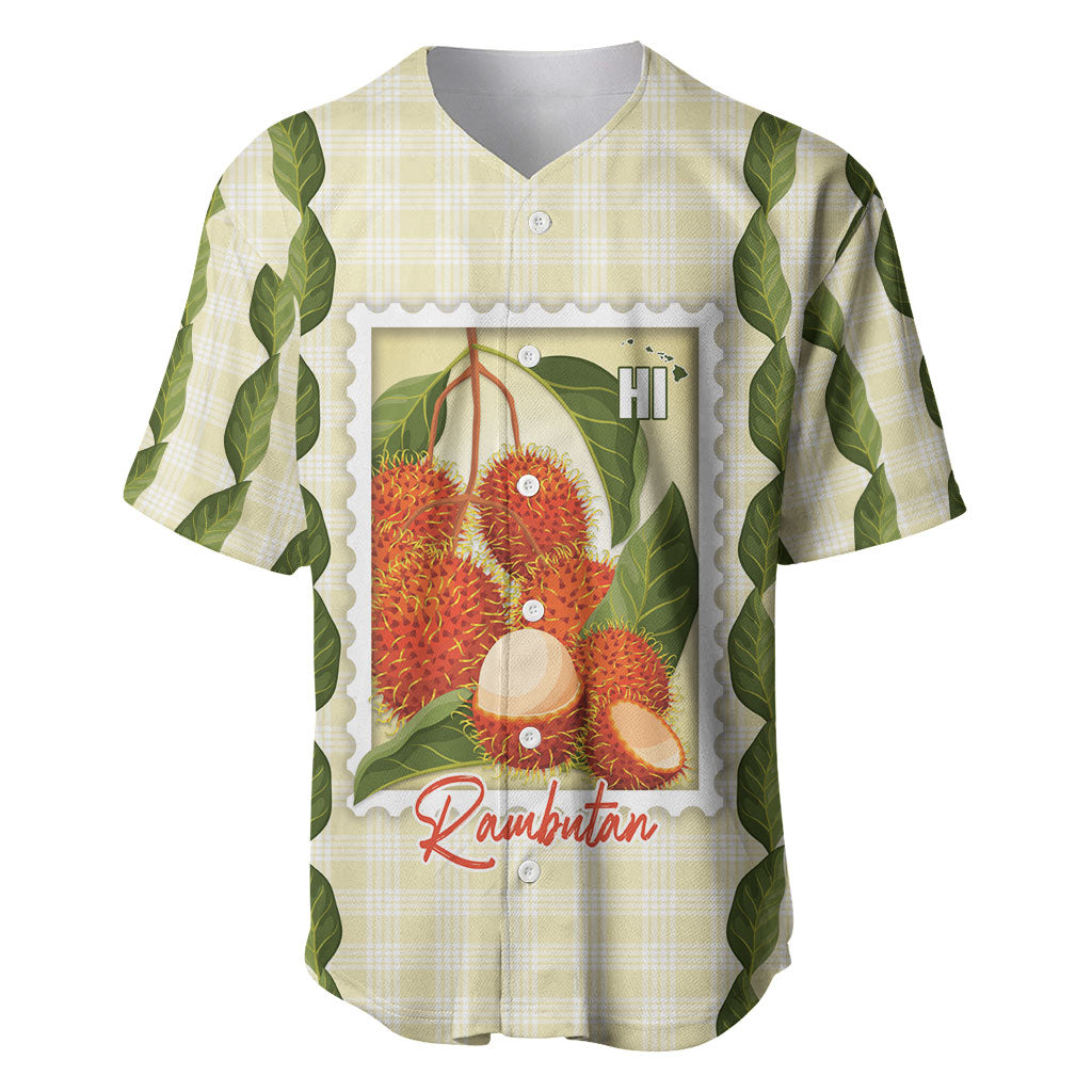 Aloha Hawaii Rambutan Palaka Motifs Baseball Jersey Hawaiian Fruit Stylized Stamp