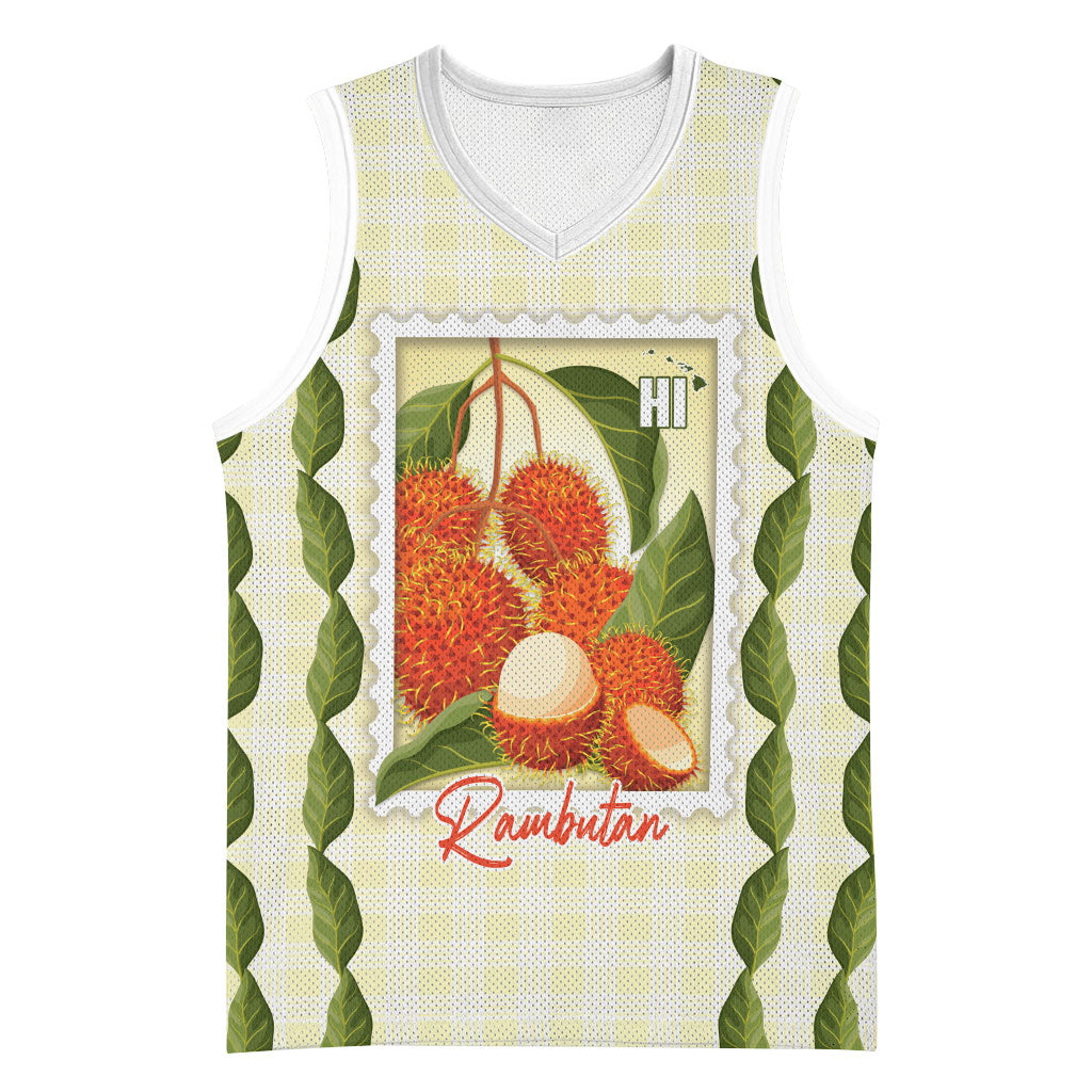 Aloha Hawaii Rambutan Palaka Motifs Basketball Jersey Hawaiian Fruit Stylized Stamp LT14 Unisex Yellow - Polynesian Pride