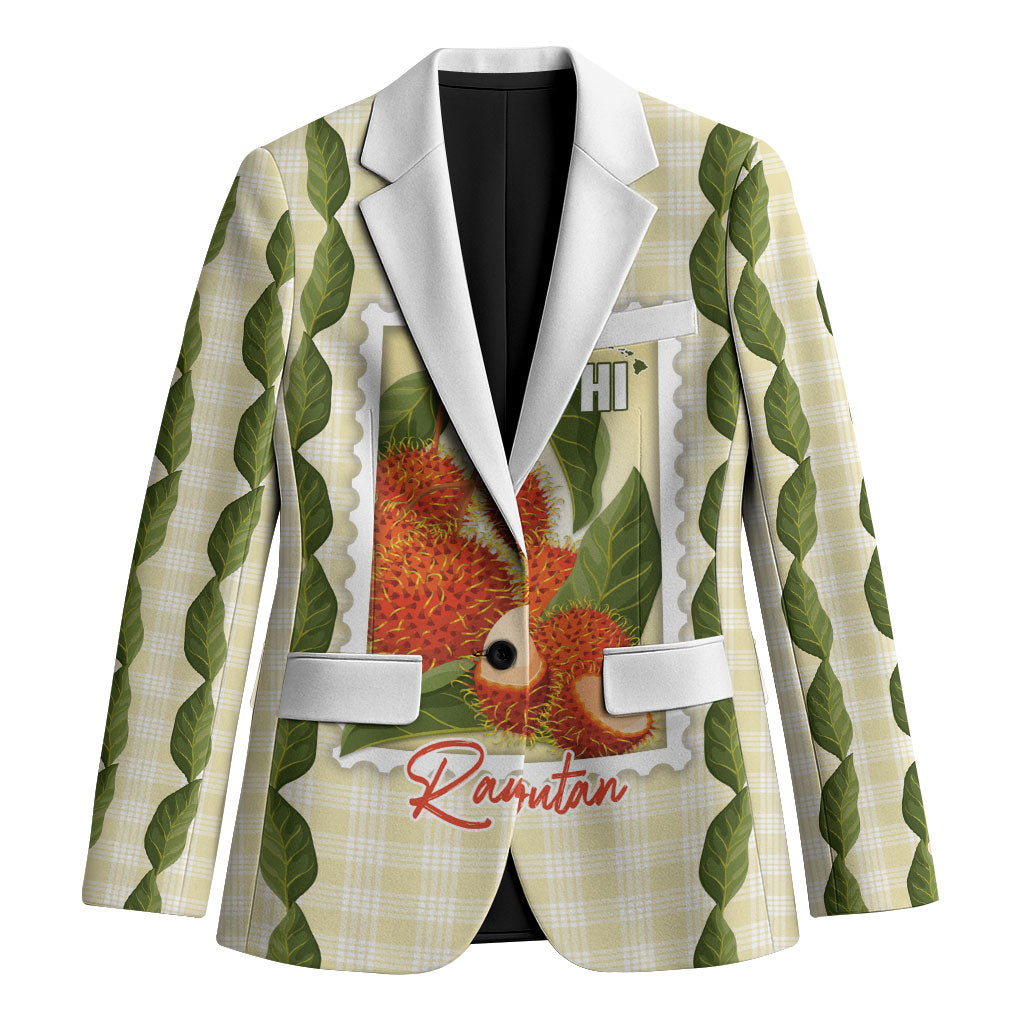 Aloha Hawaii Rambutan Palaka Motifs Blazer Hawaiian Fruit Stylized Stamp LT14 Unisex Yellow - Polynesian Pride