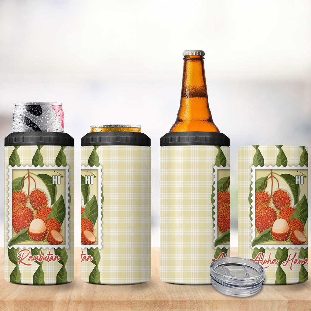 Aloha Hawaii Rambutan Palaka Motifs 4 in 1 Can Cooler Tumbler Hawaiian Fruit Stylized Stamp LT14 - Polynesian Pride
