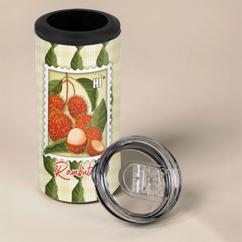 Aloha Hawaii Rambutan Palaka Motifs 4 in 1 Can Cooler Tumbler Hawaiian Fruit Stylized Stamp LT14 - Polynesian Pride