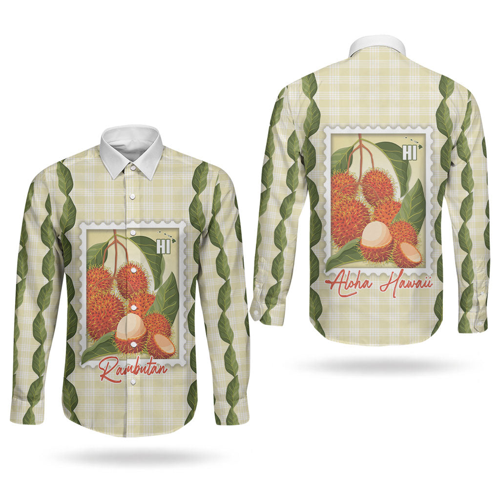 Aloha Hawaii Rambutan Palaka Motifs Couples Matching Long Sleeve Bodycon Dress and Long Sleeve Button Shirt Hawaiian Fruit Stylized Stamp LT14 - Polynesian Pride