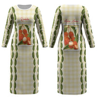 Aloha Hawaii Rambutan Palaka Motifs Couples Matching Long Sleeve Bodycon Dress and Long Sleeve Button Shirt Hawaiian Fruit Stylized Stamp LT14 - Polynesian Pride