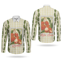 Aloha Hawaii Rambutan Palaka Motifs Couples Matching Off Shoulder Maxi Dress and Long Sleeve Button Shirt Hawaiian Fruit Stylized Stamp LT14 - Polynesian Pride