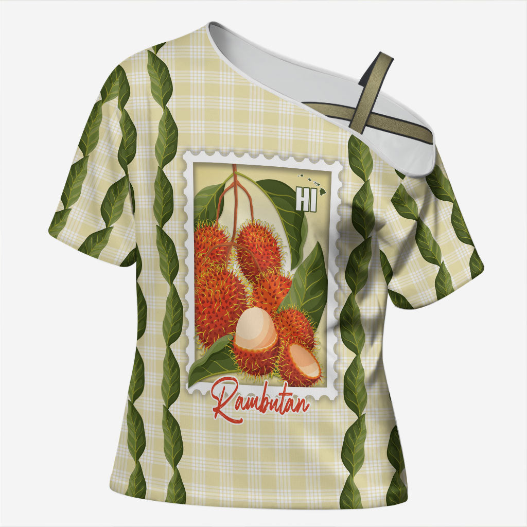 Aloha Hawaii Rambutan Palaka Motifs Cross Shoulder Shirt Hawaiian Fruit Stylized Stamp LT14 Female Yellow - Polynesian Pride