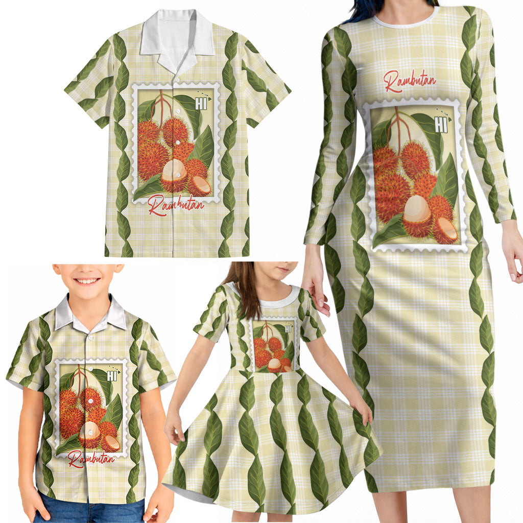 Aloha Hawaii Rambutan Palaka Motifs Family Matching Long Sleeve Bodycon Dress and Hawaiian Shirt Hawaiian Fruit Stylized Stamp LT14 - Polynesian Pride