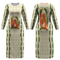 Aloha Hawaii Rambutan Palaka Motifs Family Matching Long Sleeve Bodycon Dress and Hawaiian Shirt Hawaiian Fruit Stylized Stamp LT14 Mom's Dress Yellow - Polynesian Pride