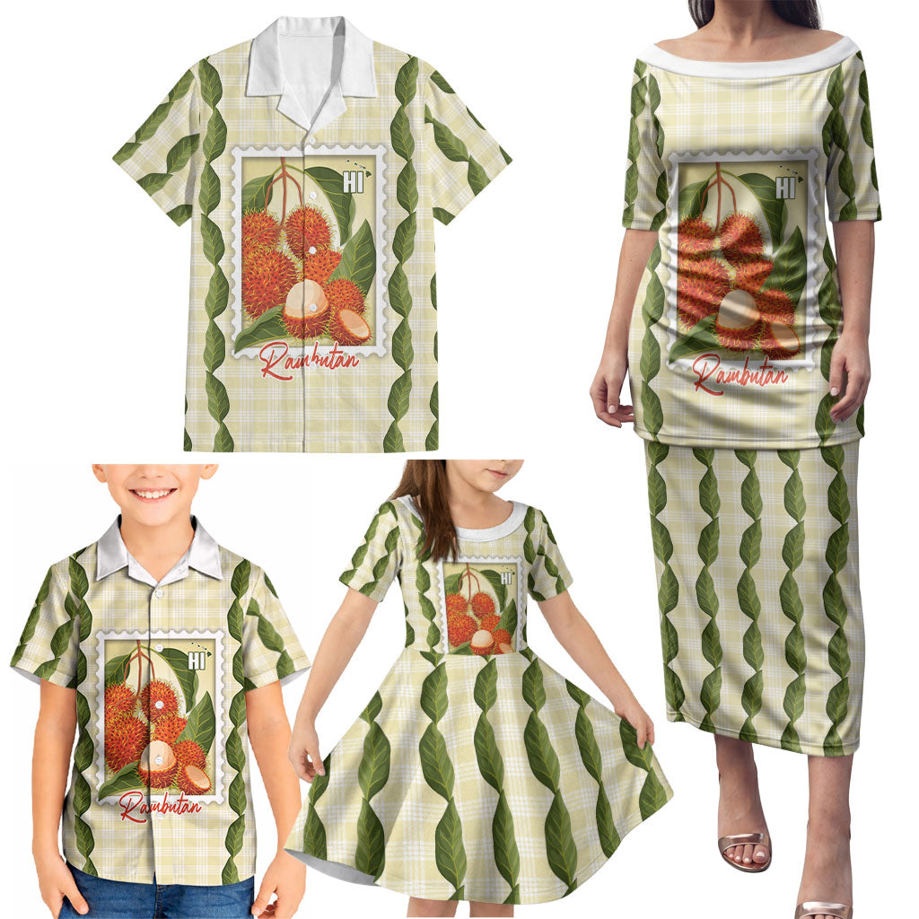 Aloha Hawaii Rambutan Palaka Motifs Family Matching Puletasi and Hawaiian Shirt Hawaiian Fruit Stylized Stamp LT14 - Polynesian Pride