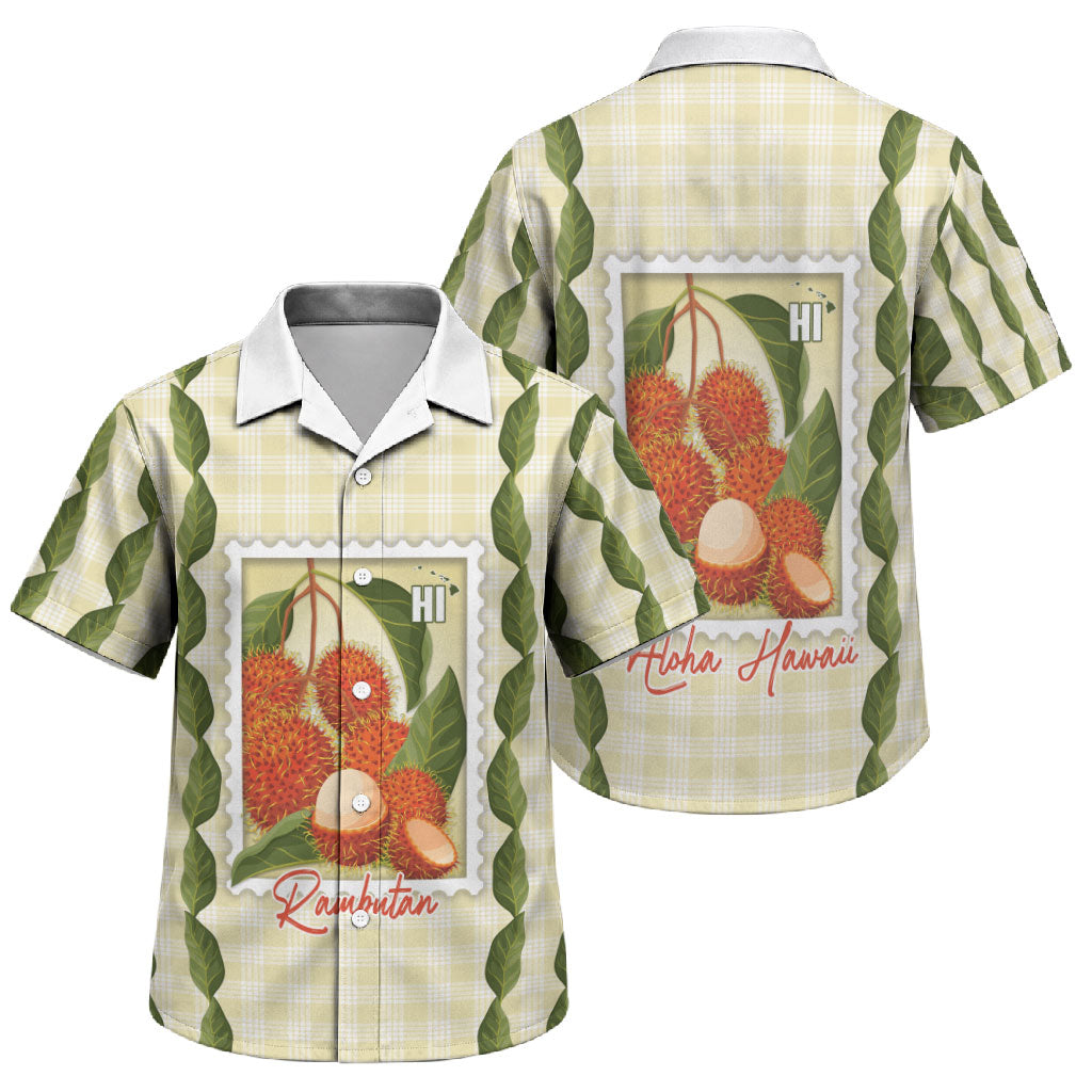 Aloha Hawaii Rambutan Palaka Motifs Family Matching Puletasi and Hawaiian Shirt Hawaiian Fruit Stylized Stamp LT14 Son's Shirt Yellow - Polynesian Pride