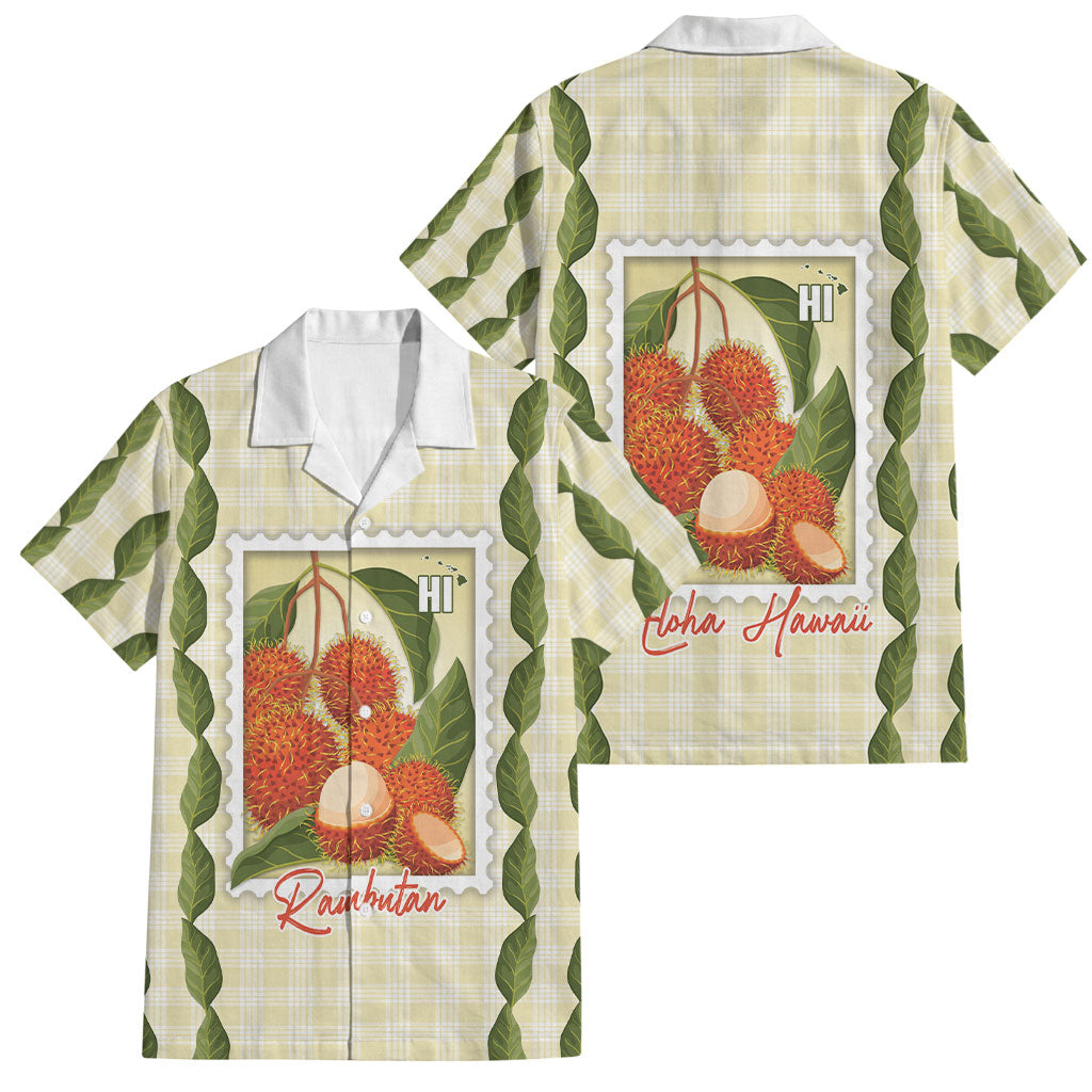 Aloha Hawaii Rambutan Palaka Motifs Family Matching Short Sleeve Bodycon Dress and Hawaiian Shirt Hawaiian Fruit Stylized Stamp LT14 Dad's Shirt - Short Sleeve Yellow - Polynesian Pride