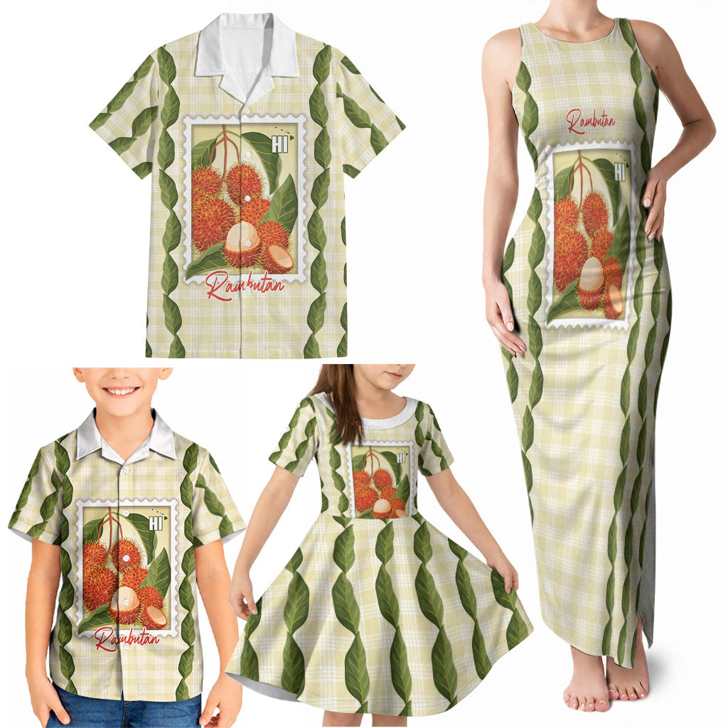 Aloha Hawaii Rambutan Palaka Motifs Family Matching Tank Maxi Dress and Hawaiian Shirt Hawaiian Fruit Stylized Stamp LT14 - Polynesian Pride