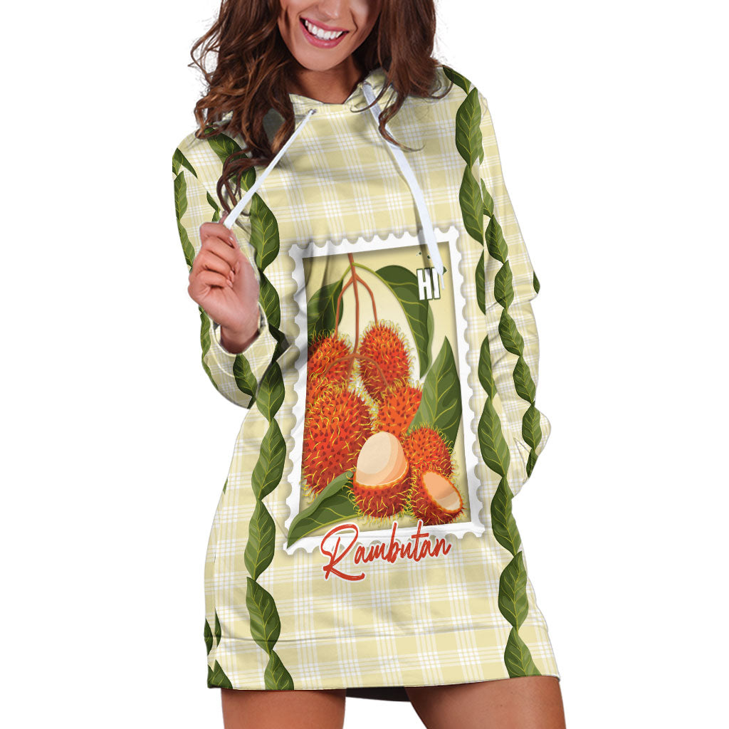 Aloha Hawaii Rambutan Palaka Motifs Hoodie Dress Hawaiian Fruit Stylized Stamp