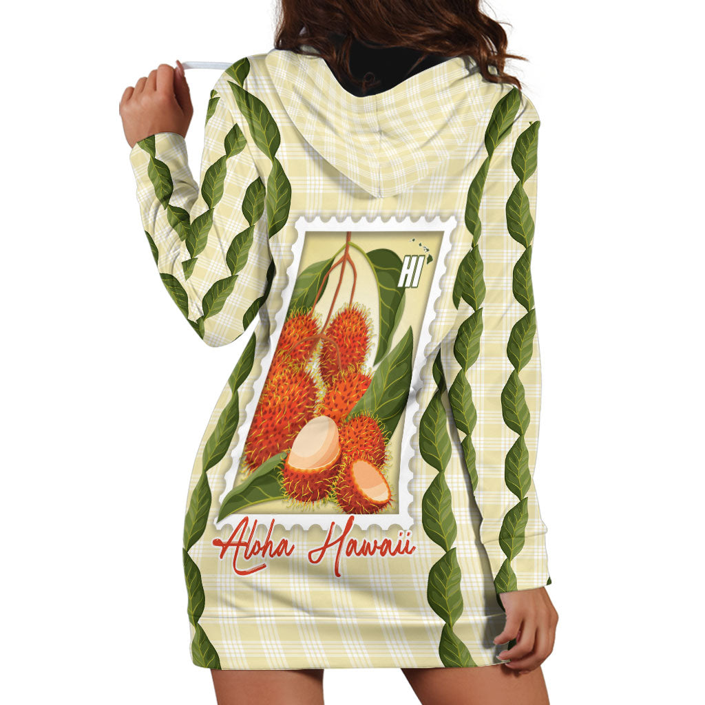 Aloha Hawaii Rambutan Palaka Motifs Hoodie Dress Hawaiian Fruit Stylized Stamp LT14 - Polynesian Pride