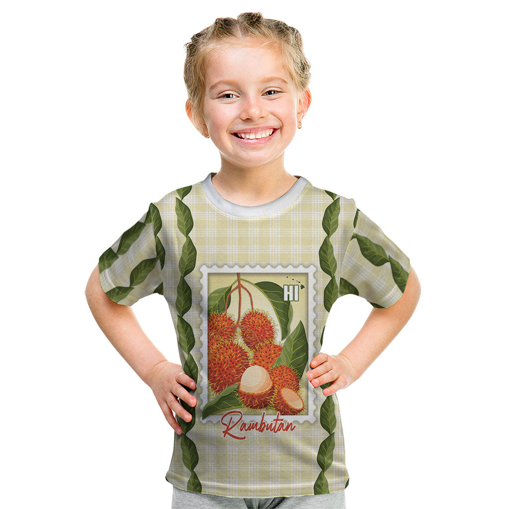 Aloha Hawaii Rambutan Palaka Motifs Kid T Shirt Hawaiian Fruit Stylized Stamp