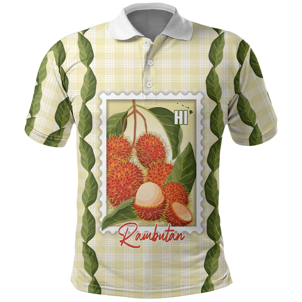 Aloha Hawaii Rambutan Palaka Motifs Polo Shirt Hawaiian Fruit Stylized Stamp