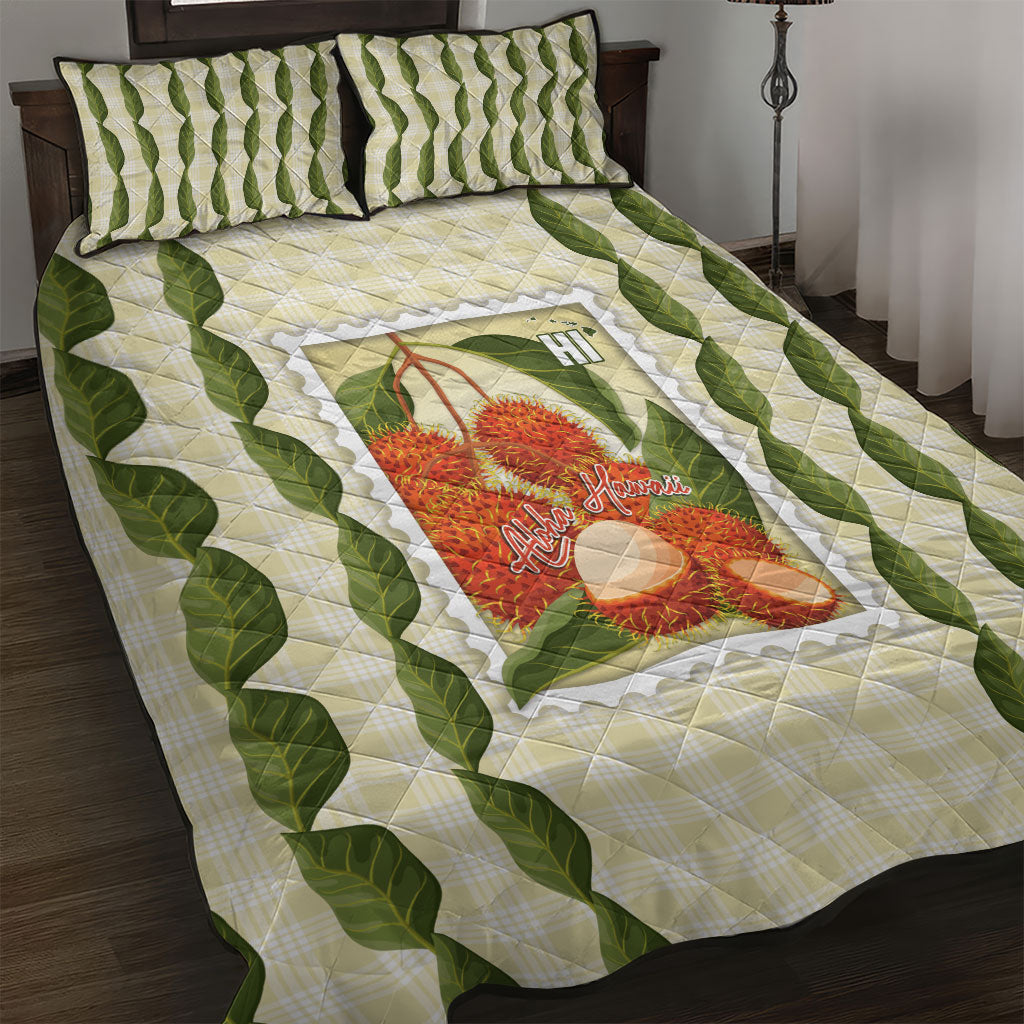 Aloha Hawaii Rambutan Palaka Motifs Quilt Bed Set Hawaiian Fruit Stylized Stamp
