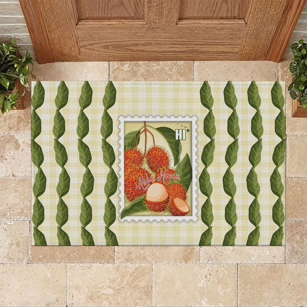 Aloha Hawaii Rambutan Palaka Motifs Rubber Doormat Hawaiian Fruit Stylized Stamp