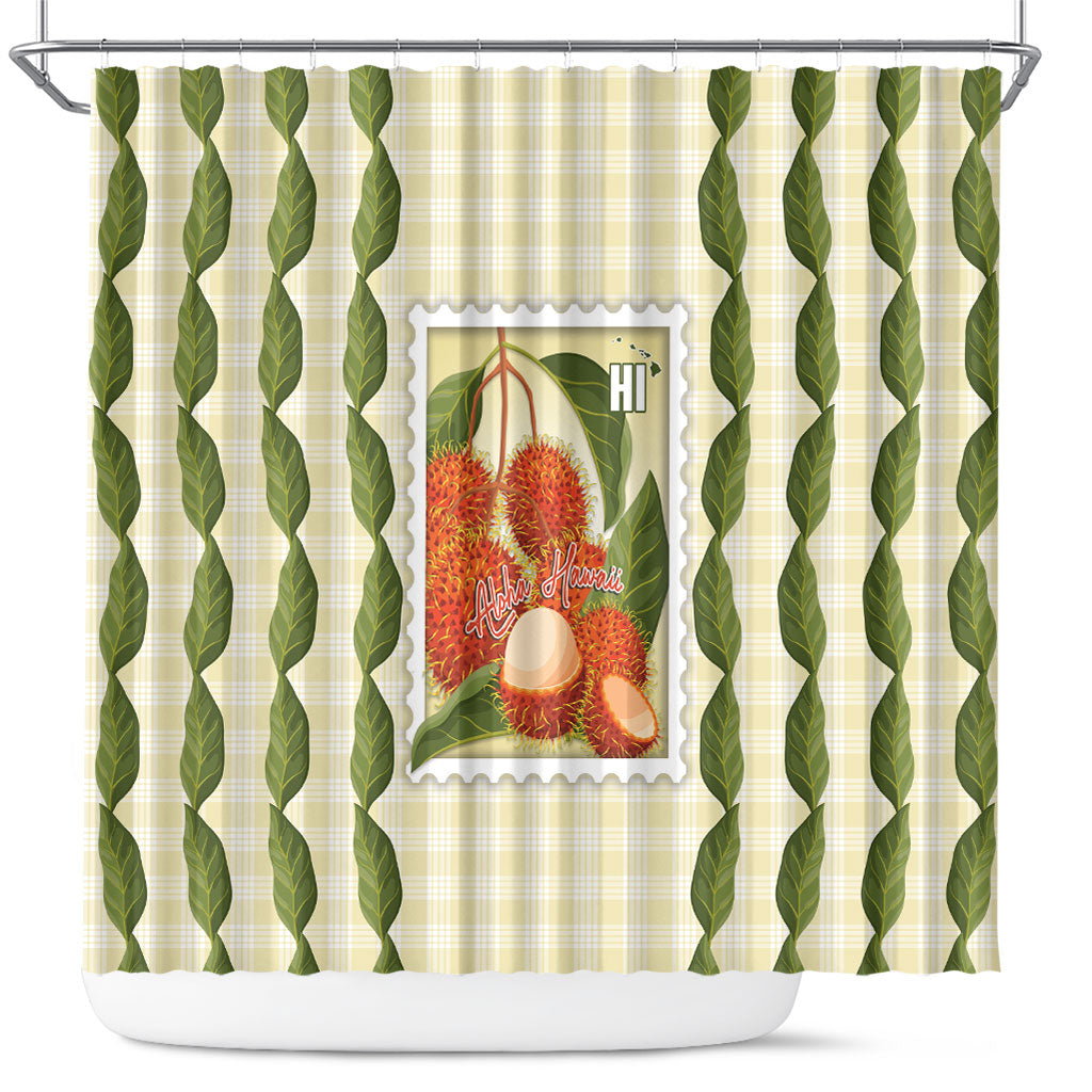 Aloha Hawaii Rambutan Palaka Motifs Shower Curtain Hawaiian Fruit Stylized Stamp