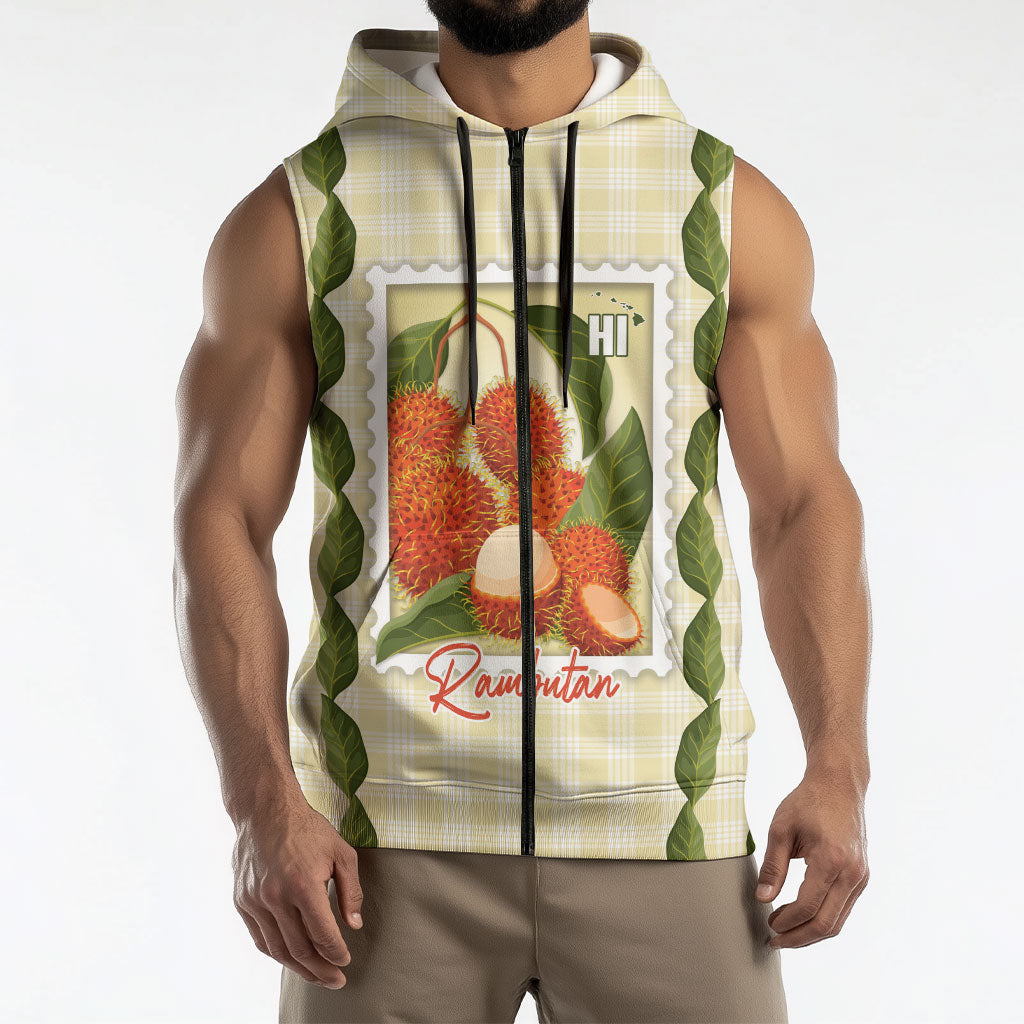 Aloha Hawaii Rambutan Palaka Motifs Sleeveless Zip Hoodie Hawaiian Fruit Stylized Stamp LT14 - Polynesian Pride