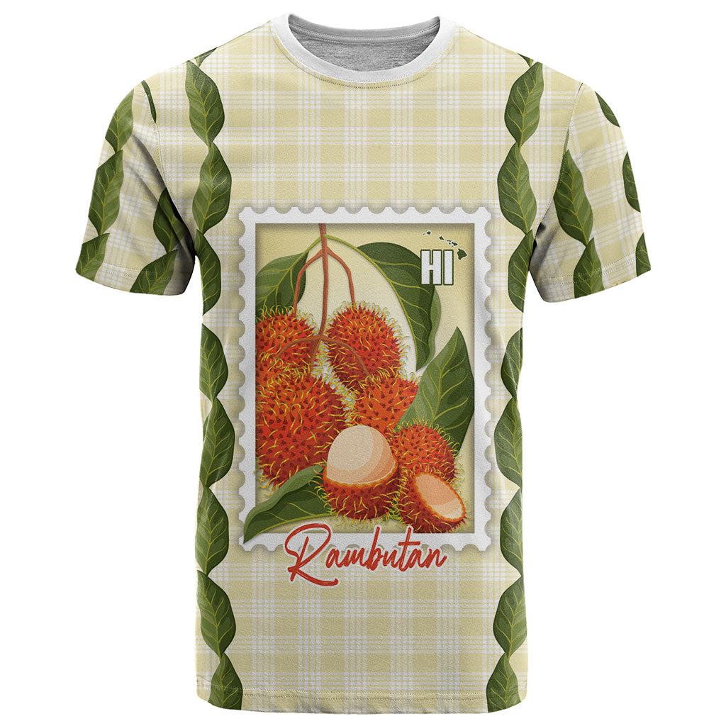 Aloha Hawaii Rambutan Palaka Motifs T Shirt Hawaiian Fruit Stylized Stamp
