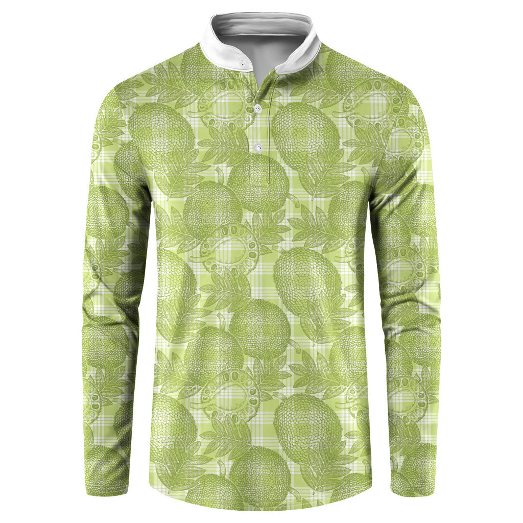 Omaomao Hawaii Breadfruit Palaka Motifs Button Sweatshirt LT14 Green - Polynesian Pride