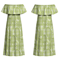 Omaomao Hawaii Breadfruit Palaka Motifs Couples Matching Off Shoulder Maxi Dress and Long Sleeve Button Shirt LT14 - Polynesian Pride