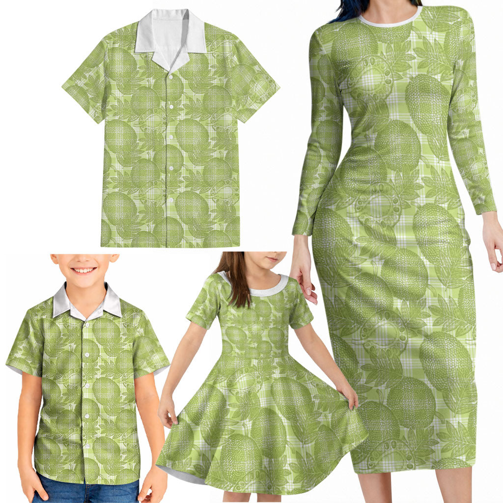 Omaomao Hawaii Breadfruit Palaka Motifs Family Matching Long Sleeve Bodycon Dress and Hawaiian Shirt LT14 - Polynesian Pride