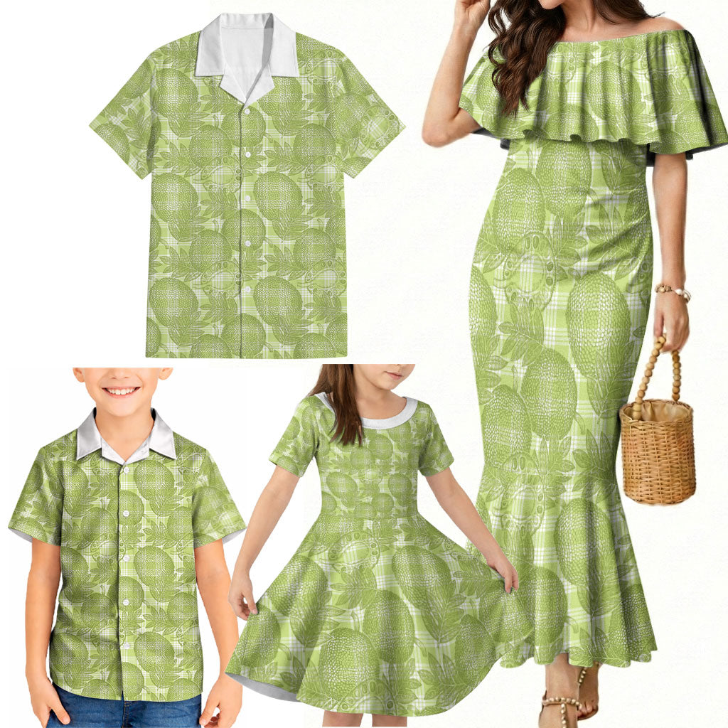 Omaomao Hawaii Breadfruit Palaka Motifs Family Matching Mermaid Dress and Hawaiian Shirt LT14 - Polynesian Pride