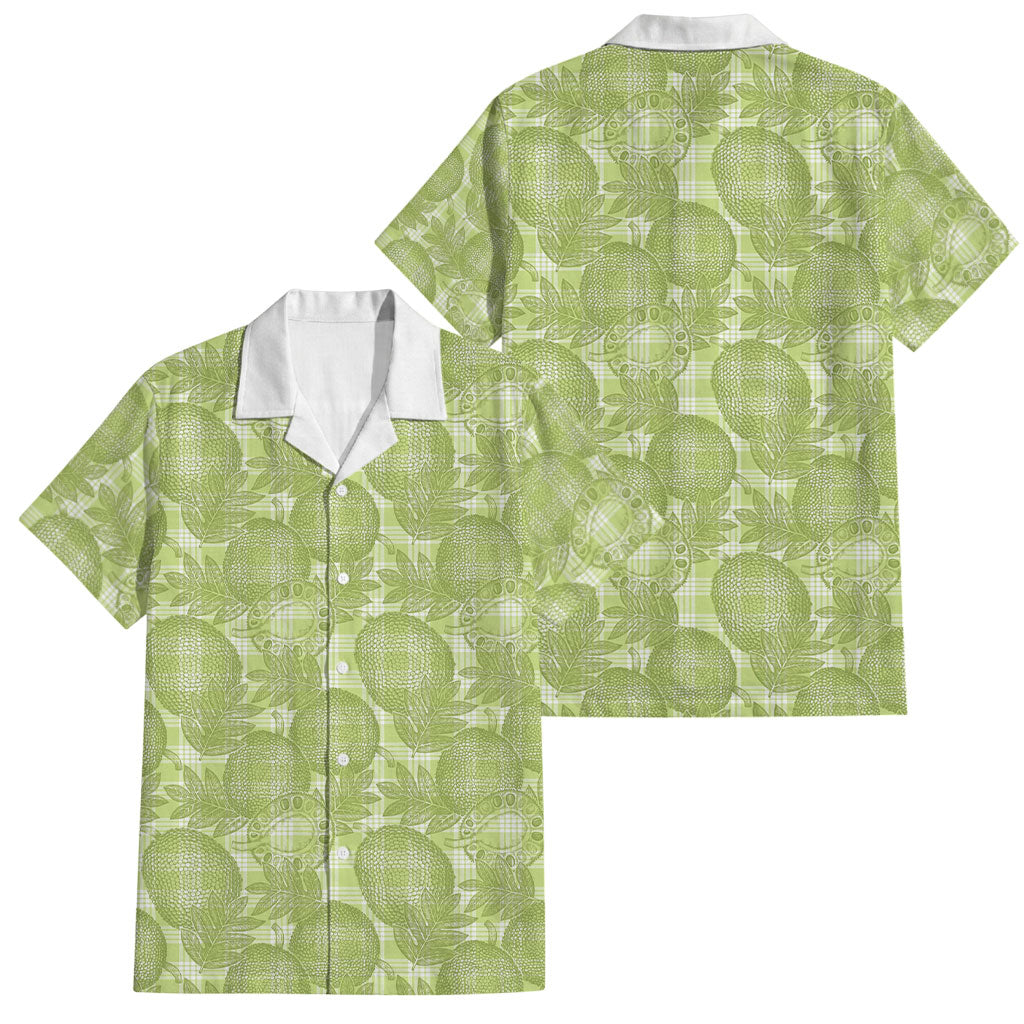 Omaomao Hawaii Breadfruit Palaka Motifs Family Matching Off Shoulder Short Dress and Hawaiian Shirt LT14 Dad's Shirt - Short Sleeve Green - Polynesian Pride