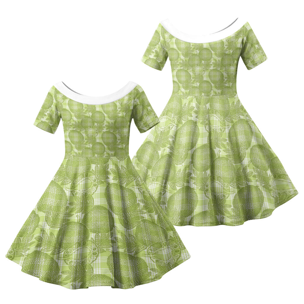 Omaomao Hawaii Breadfruit Palaka Motifs Family Matching Summer Maxi Dress and Hawaiian Shirt LT14 Daughter's Dress Green - Polynesian Pride