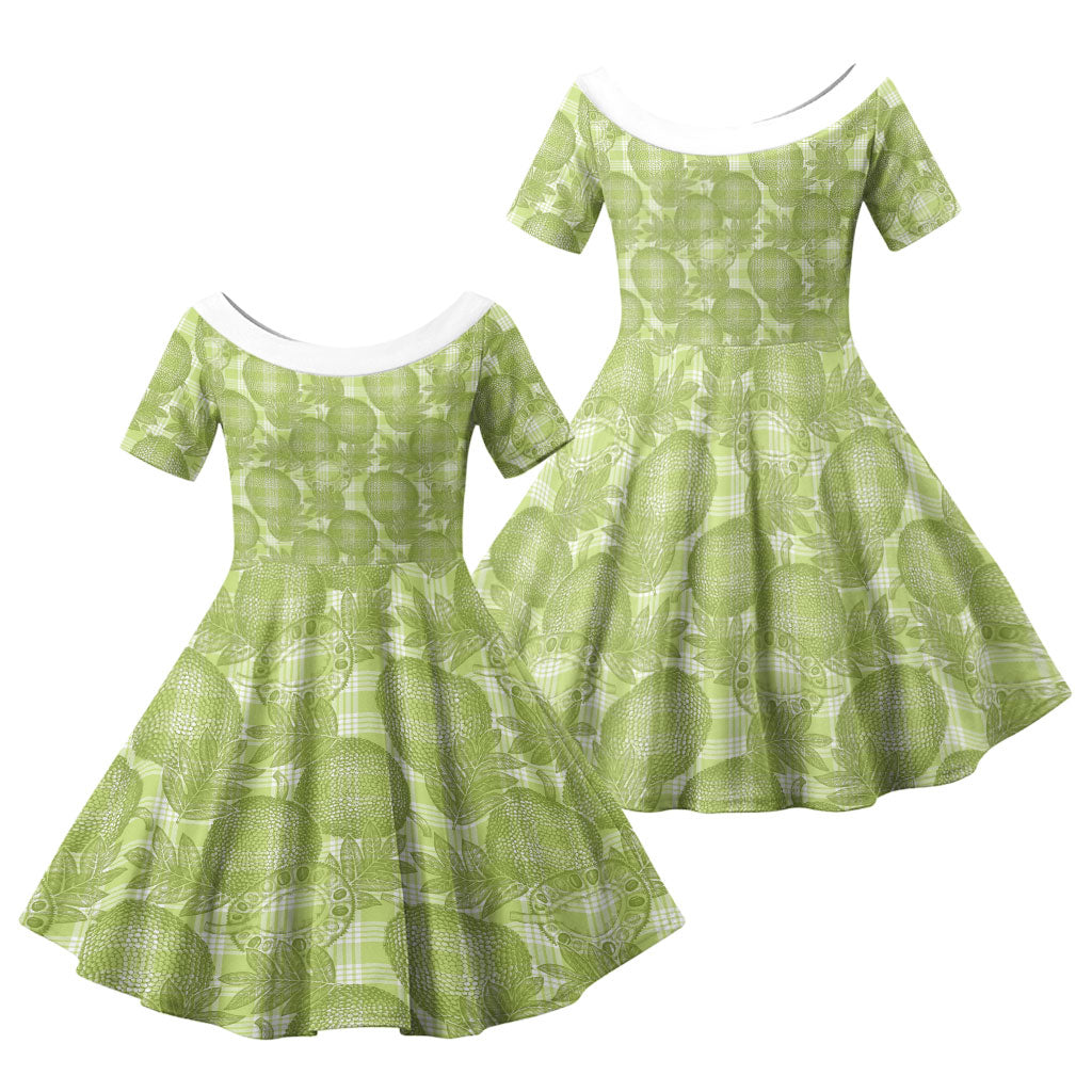 Omaomao Hawaii Breadfruit Palaka Motifs Family Matching Tank Maxi Dress and Hawaiian Shirt LT14 Daughter's Dress Green - Polynesian Pride