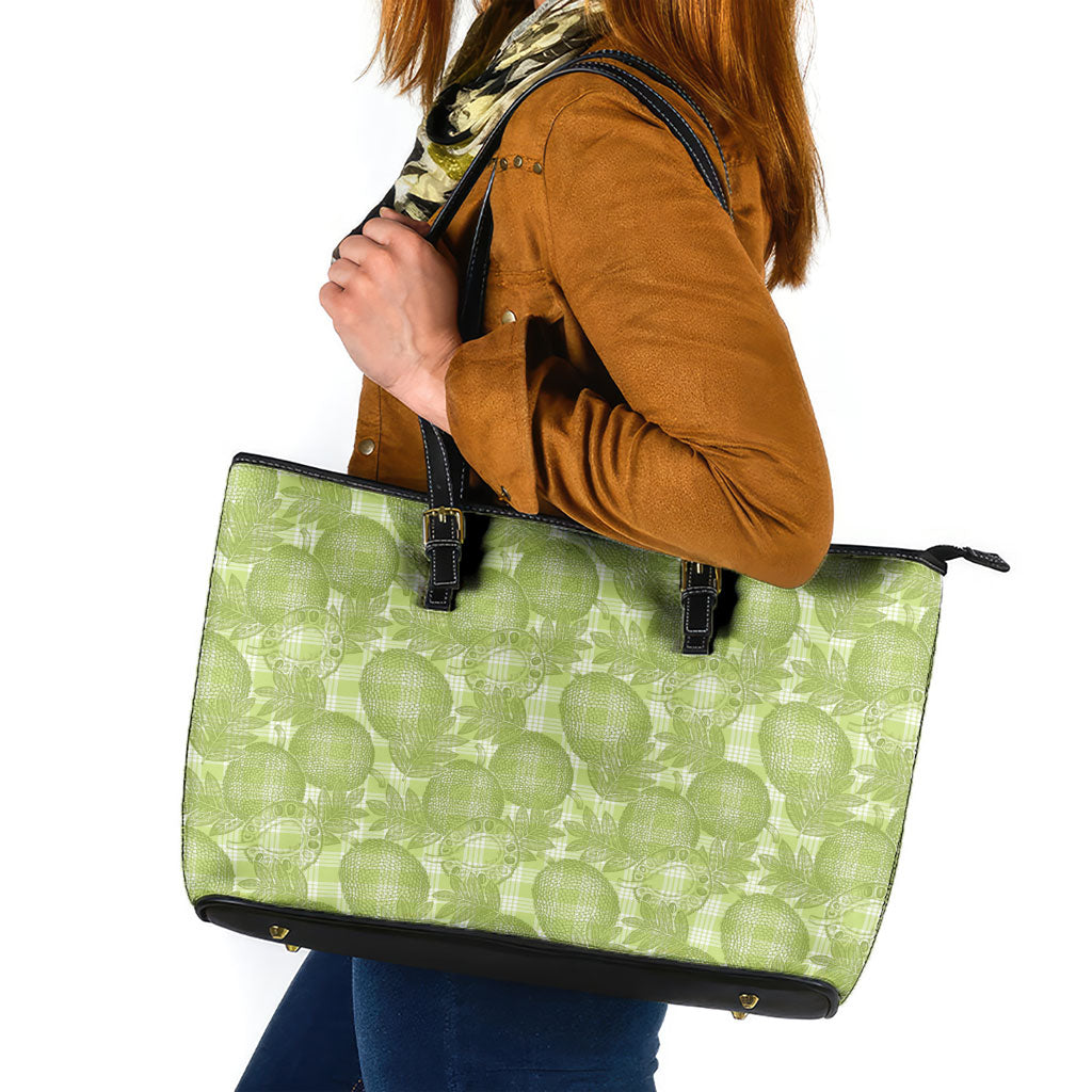 Omaomao Hawaii Breadfruit Palaka Motifs Leather Tote Bag