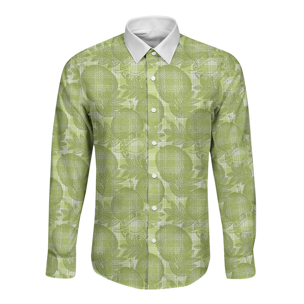 Omaomao Hawaii Breadfruit Palaka Motifs Long Sleeve Button Shirt LT14 Unisex Green - Polynesian Pride