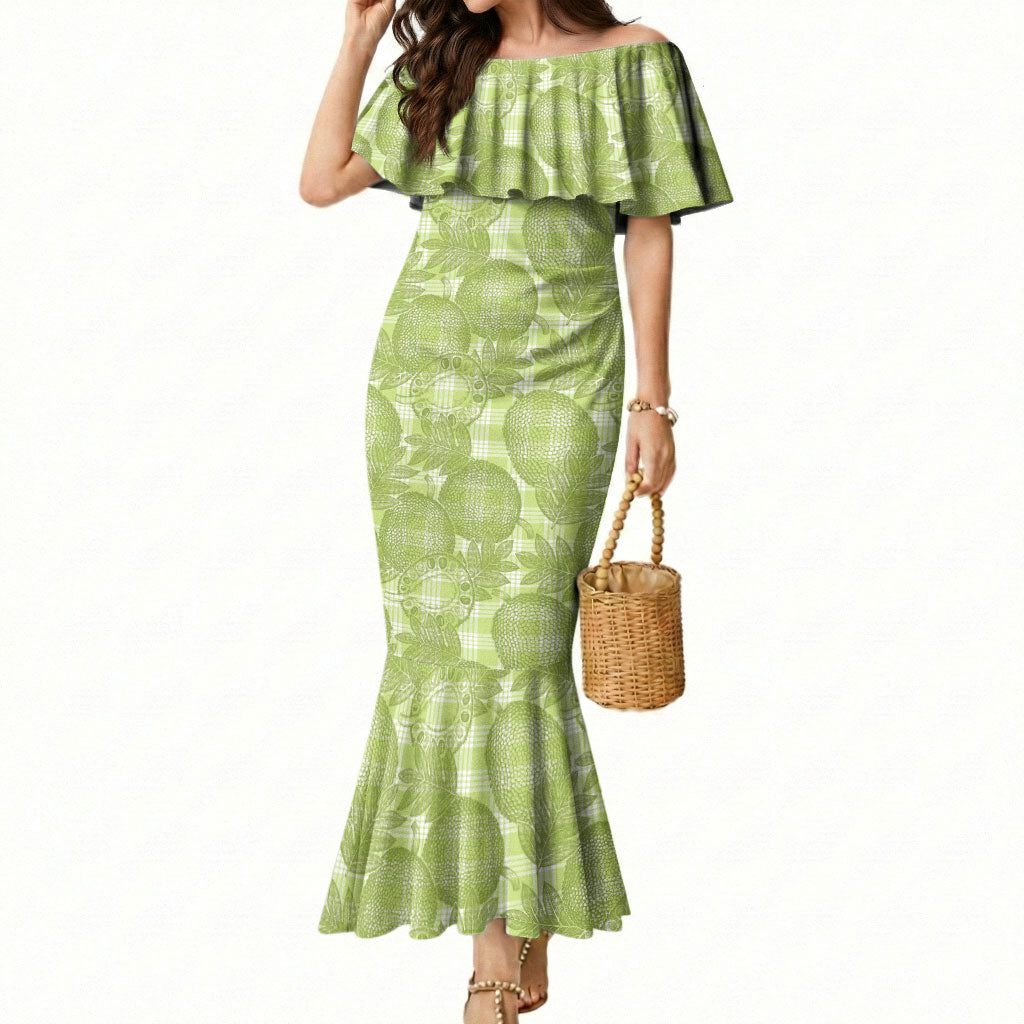 Omaomao Hawaii Breadfruit Palaka Motifs Mermaid Dress