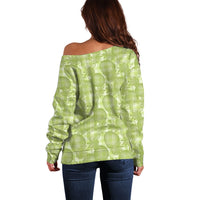 Omaomao Hawaii Breadfruit Palaka Motifs Off Shoulder Sweater LT14 - Polynesian Pride