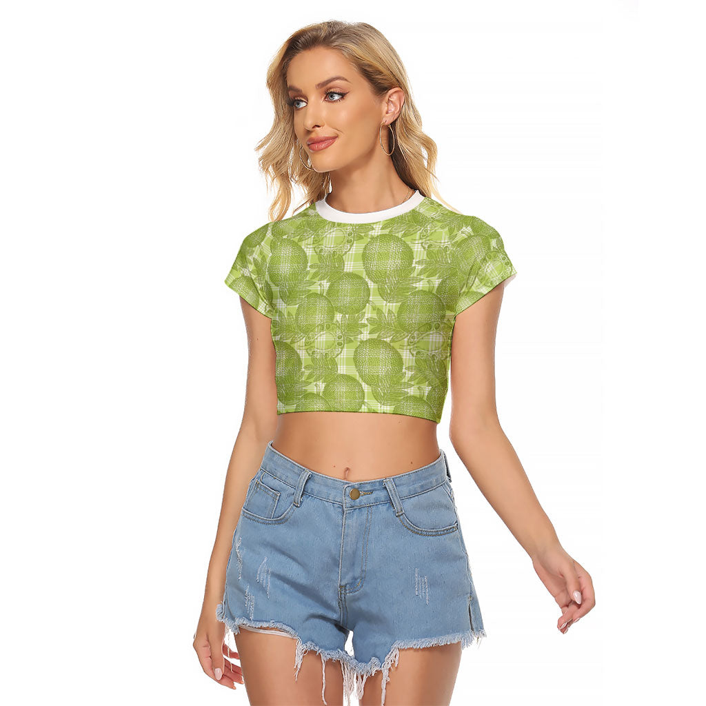 Omaomao Hawaii Breadfruit Palaka Motifs Raglan Cropped T Shirt LT14 Female Green - Polynesian Pride
