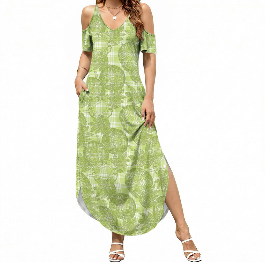 Omaomao Hawaii Breadfruit Palaka Motifs Summer Maxi Dress