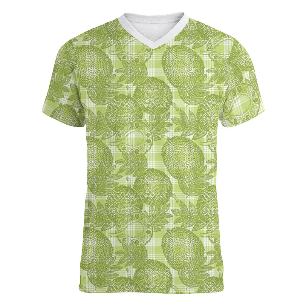 Omaomao Hawaii Breadfruit Palaka Motifs Women V-Neck T-Shirt LT14 Female Green - Polynesian Pride