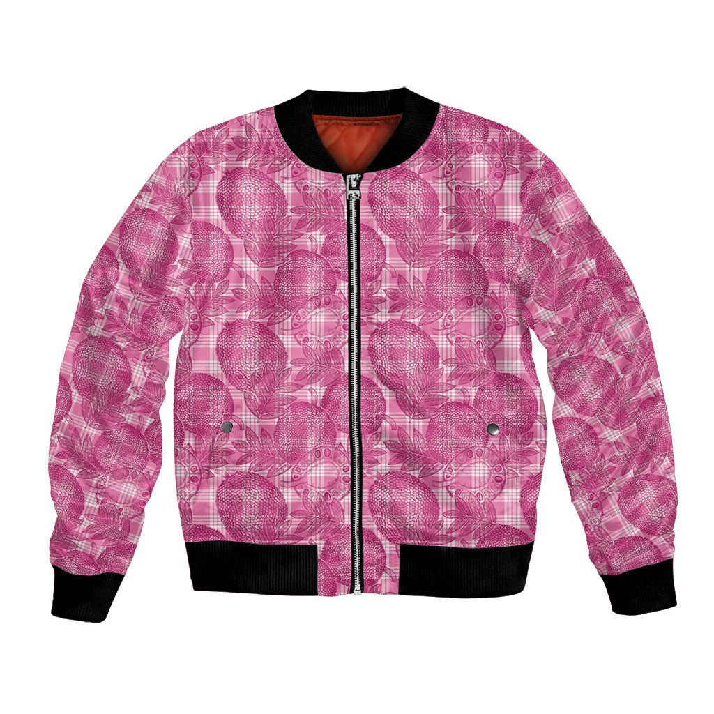 Alaka Hawaii Breadfruit Palaka Motifs Bomber Jacket LT14 Unisex Pink - Polynesian Pride