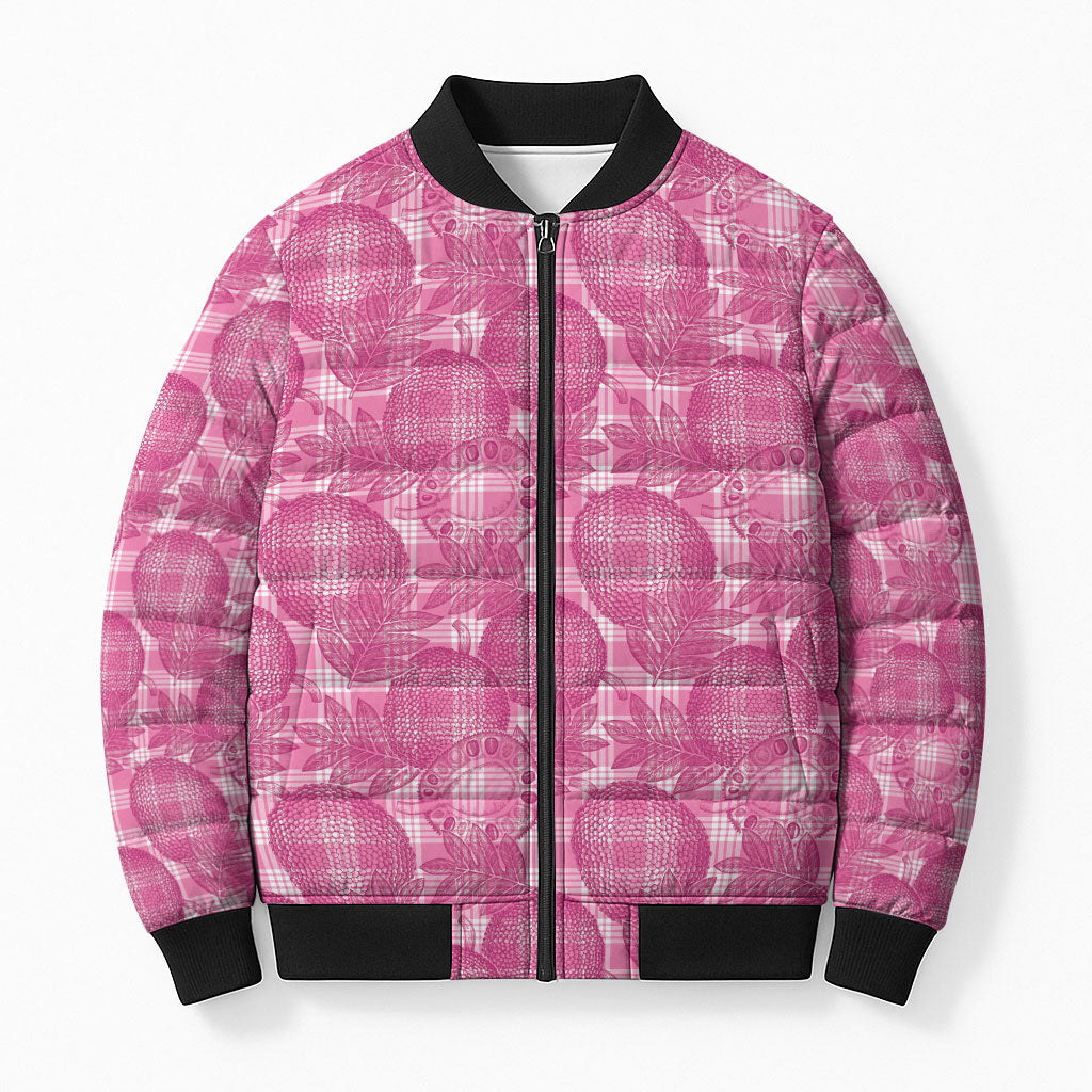 Alaka Hawaii Breadfruit Palaka Motifs Bomber Puffer Jacket LT14 Unisex Pink - Polynesian Pride