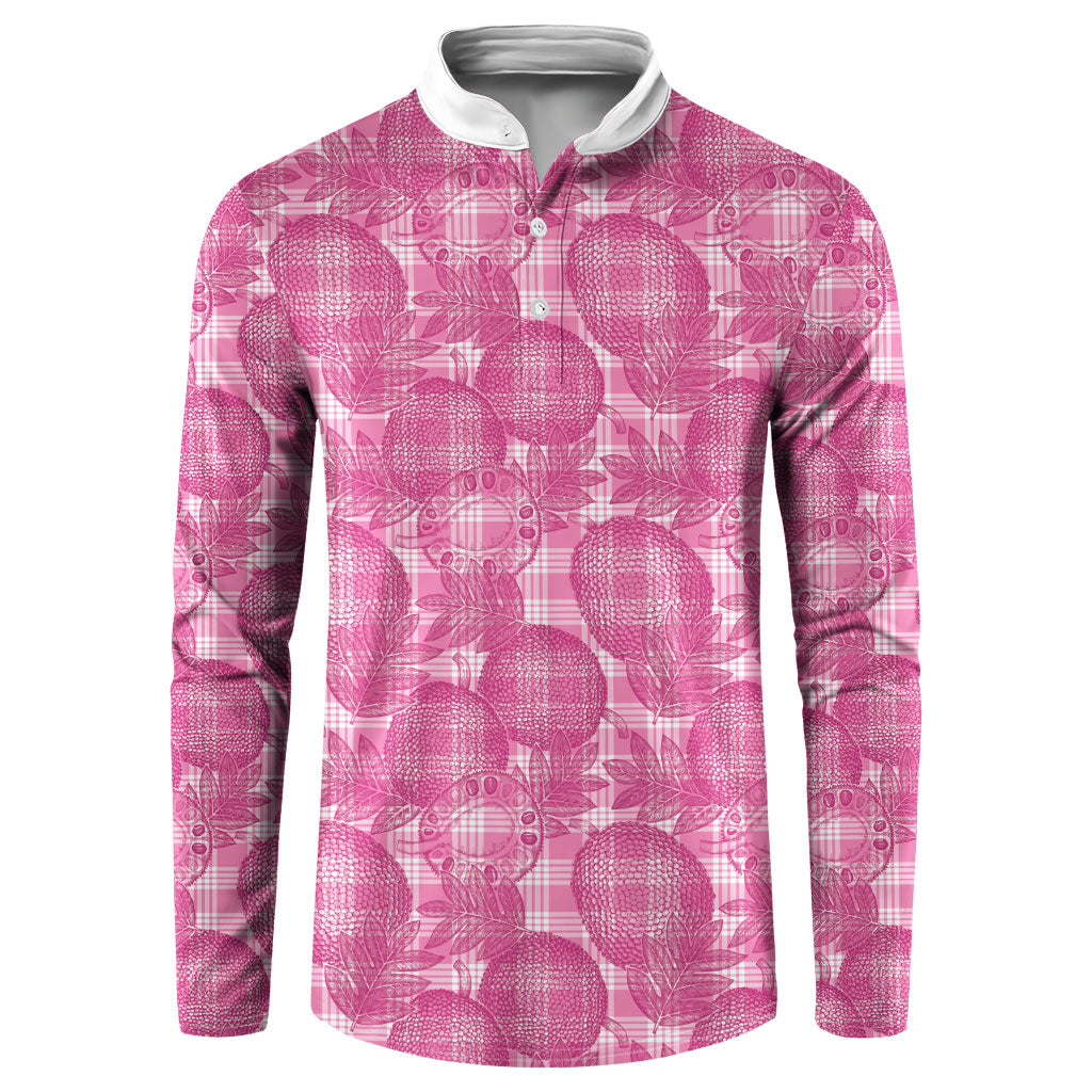 Alaka Hawaii Breadfruit Palaka Motifs Button Sweatshirt LT14 Pink - Polynesian Pride